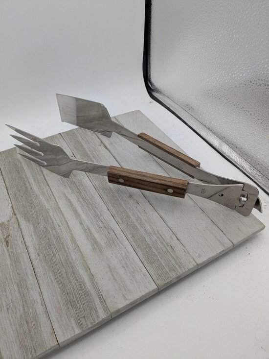 Set of 2 Vintage Vernco BBQ Utensils Fork/Can Opener Spatula/Bottle Opener Tongs - Picture 1 of 10